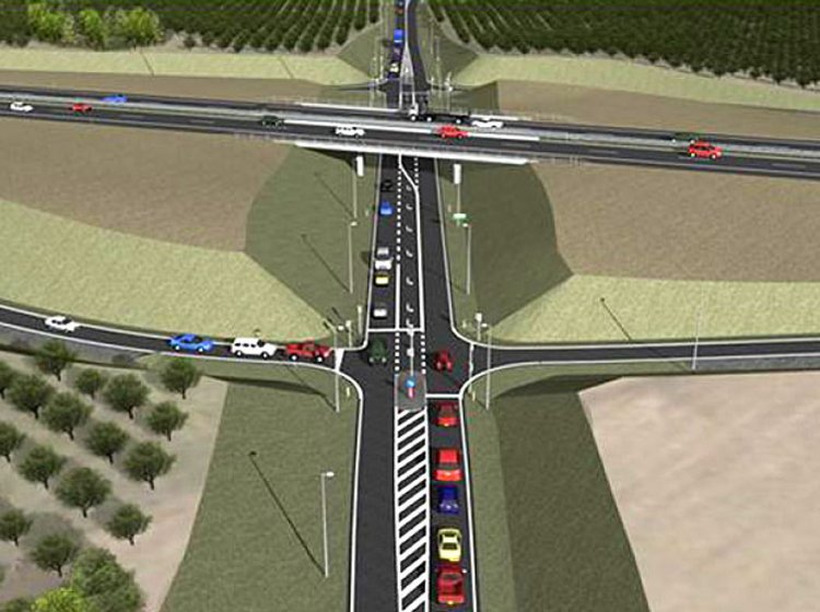 Slagelse omfartsvej krydser her Vestmotorvejen.  Illustration: Vejdirektoratet