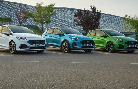 Ford Fiesta i de tre udstyrslinjer.