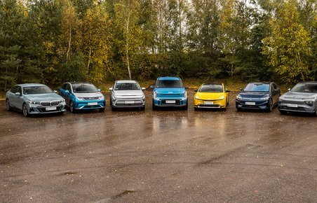 De 7 finalister til Årets Bil i Danmark 2024 på parkeringsplads.