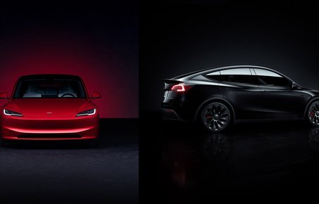 Tesla Model 3 og Model Y på sort baggrund