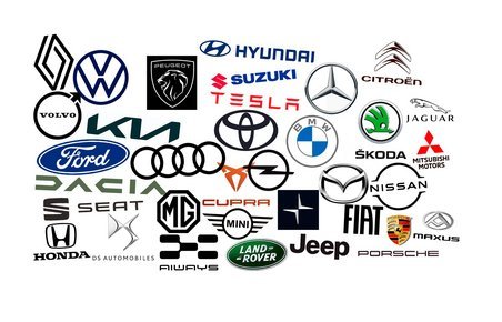 Logoer fra mange bilmærker.