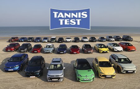 The contenders for Car of the Year parked on the beach. 