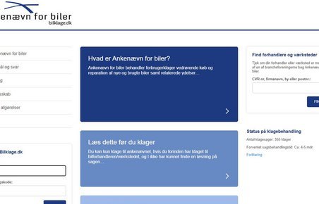 Skærmbillede fra Ankenævn for bilers hjemmeside