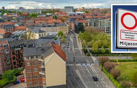 Aarhus set fra oven med indsat miljøzoneskilt