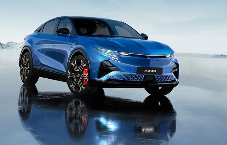 Blå Alpine A390 på is.