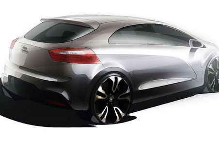 En kunstnerisk gengivelse af de næste Kia Rio.