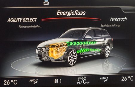 Mercedes-Benz C 350 e har både en stærk benzinmotor og elmotor.