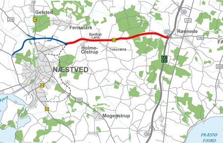 Rute 54 skal udbygges til motorvej mellem Næstved og Rønnede.