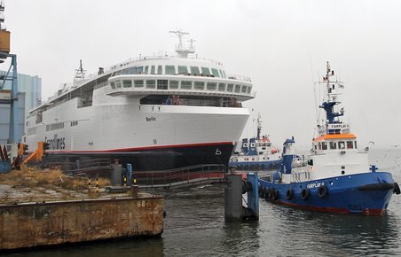 Færgen "Berlin" kommer aldrig til at sejle på den planlagte rute Gedser-Rostock.