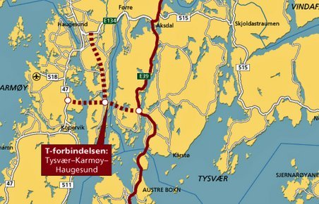 "T-forbindelsen syd for Haugesund består af tre veje, der mødes i en rundkørsel.