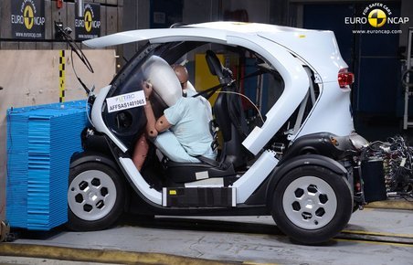 Trods airbag er det stadig med livet som indsats at sætte sig bag rattet i en Renaults lille Twizy, viser test fra Euro NCAP